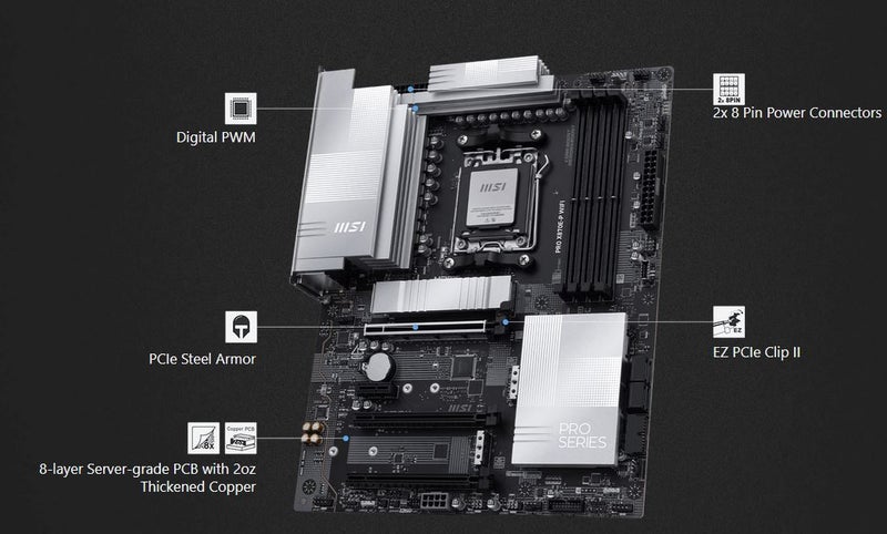 afterpay - MSI PRO X870E-P WIFI X870E DDR5 AMD AM5 Ryzen ATX Motherboard Carousel 1