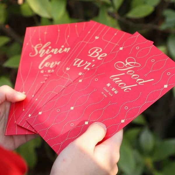6Pcs Literary English Red Envelope Chinese New Year Money or Gift Card Holder Carousel 2