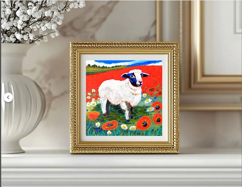 ART painting Flora & fauna Oil New original The Poppy Dreamer 20x20cm Carousel 1