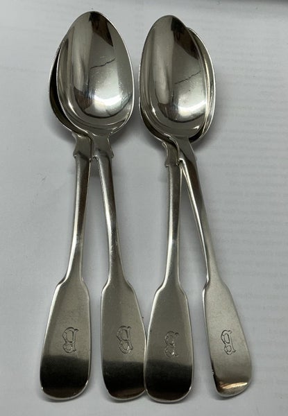 DATED 1839 - STERLING SILVER DESSERT SPOONS X 4 - FIDDLE PATTERN - VERY COLLECT