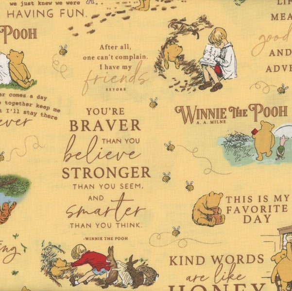 Quilting Patchwork Sewing Fabric Winnie the Pooh Sunshine Allover 50x55cm FQ Carousel 2