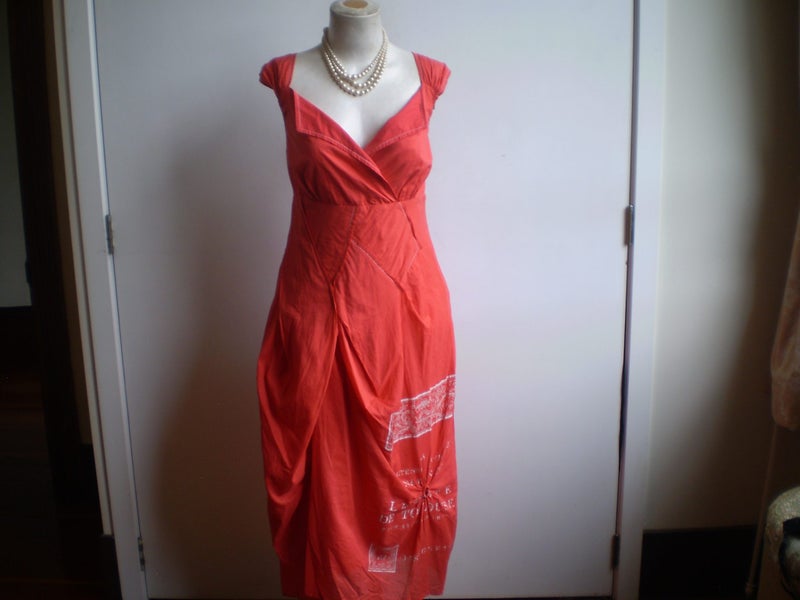 VERGE NZ DESIGNER TANGERINE COTTON SUMMER DRESS 12/14 Carousel 1