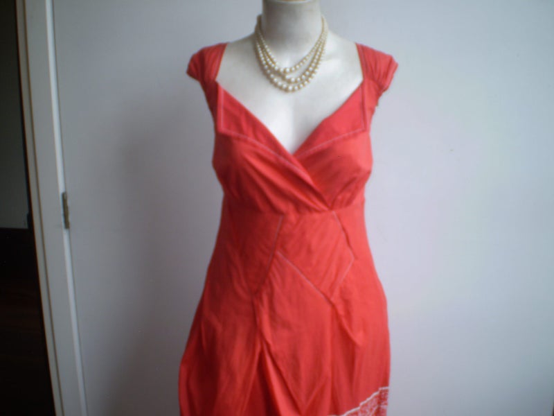 VERGE NZ DESIGNER TANGERINE COTTON SUMMER DRESS 12/14 Carousel 2