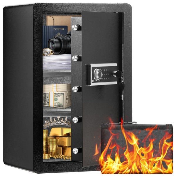 New Single Door 4.0 cu.ft Safe Box with Key Lock & Password LED Light Black Carousel 1