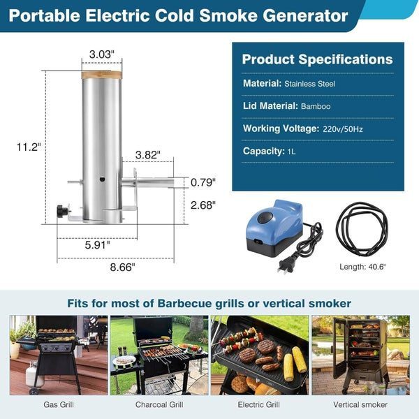 Electric Cold Smoke Generator with Lid & Air Pump Portable Food Barbecue Smoker Carousel 10