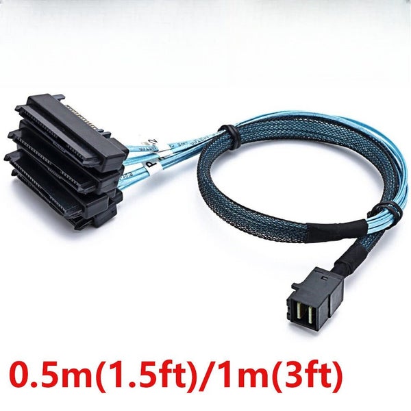 0.5m/1m Mini SAS HDD SFF-8643 to 4 SFF-8482 Connector with Power Port Hard Drive Carousel 1
