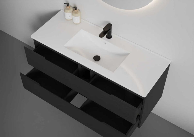 1200mm Single Basin Round Corner Dual Drawer Wall Hung Vanity - Charcoal Carousel 1