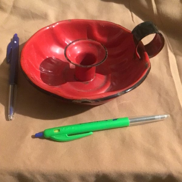 RED Enamel Candle Stick Holder Old Vintage TIDDLYWINK Willie Winky Chamber Stick Carousel 1