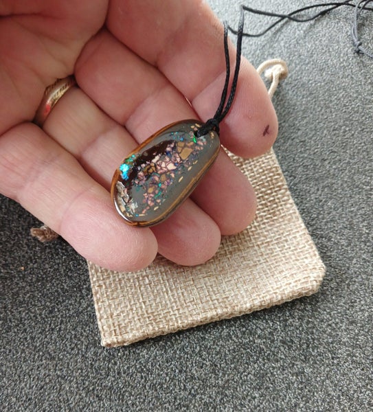 Opal boulder handcrafted necklace jewellery, Australian Gemstone on cord Carousel 1