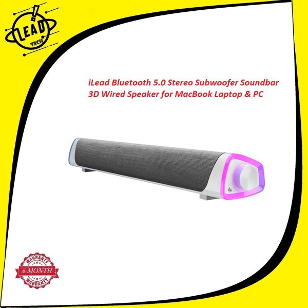 Bluetooth 5.0 Stereo Subwoofer Soundbar 3D Wired Speaker for MacBook Laptop & PC Carousel 1
