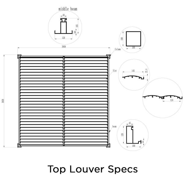 Louvre Roof Pergola 4m x 4m Aluminium Freestanding - White Carousel 6
