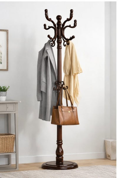 European Style Solid Wood Coat Rack, Single Pole Floor Hanger Carousel 2