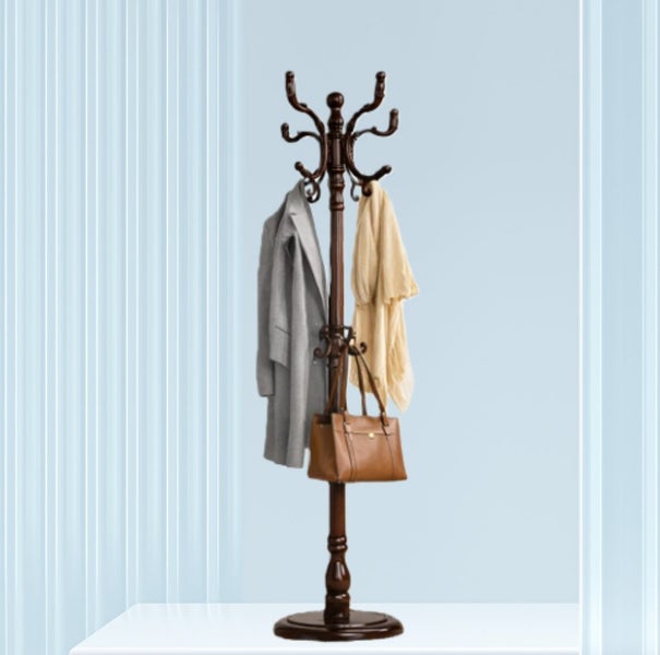 European Style Solid Wood Coat Rack, Single Pole Floor Hanger Carousel 1