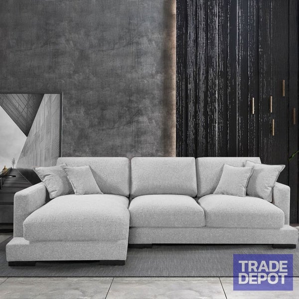 Blair 3 Seater Chaise Sofa Bark Light - LHS Carousel 1