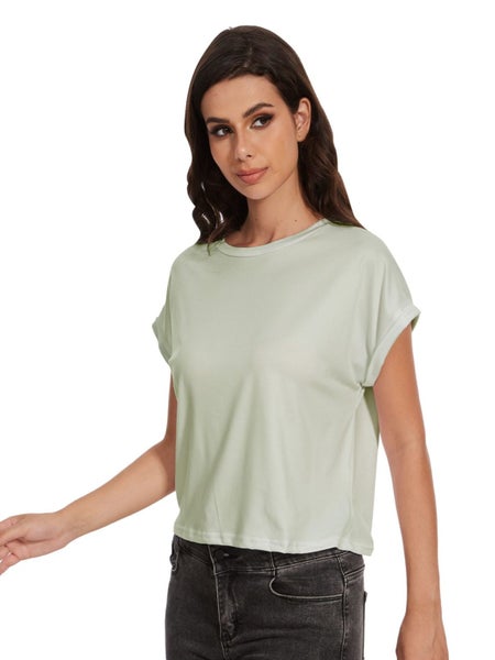 Womens Summer Cap Sleeve Crewneck Crop Tops Casual Loose Striped T-Shirts Bas Carousel 1