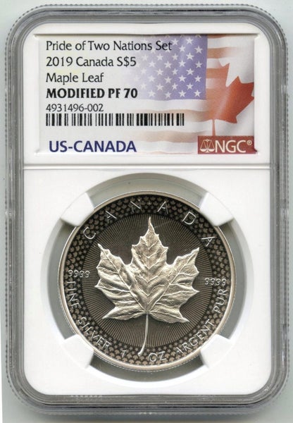 2019 Canada $5 Maple Leaf NGC Modified PF70 Silver Coin Pride Two Nations Carousel 1