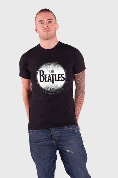 The Beatles T Shirt Drumskin Band Logo Vintage Design Official Mens Black Carousel 5