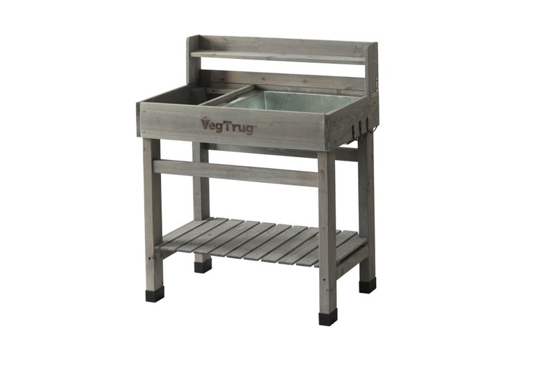 Potting Table Deluxe - Greywash 80cm × 49cm × 100 cm H (includes tray and hooks) Carousel 1