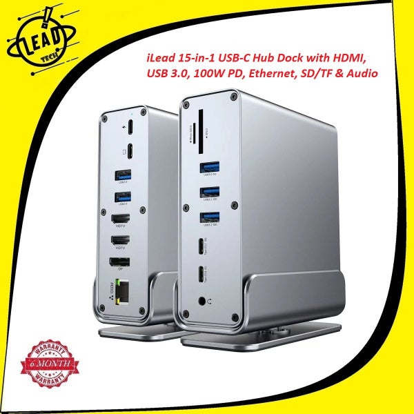 15-in-1 USB-C Hub Dock with HDMI, USB 3.0, 100W PD, Ethernet, SD/TF & Audio Carousel 1