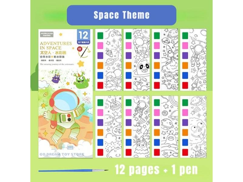 Kids Portable Watercolor Painting Book Paint With Water Brush Gouache Graffiti Carousel 1