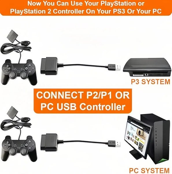 USB PS2 To PS3 Converter Cable Game Controller Adaptor For Sony PlayStation 2 3 Carousel 5