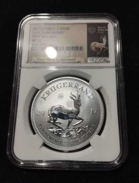 2017 S. AFRICA 50TH ANNIVERSARY MARK SP70 NGC 1OZ FINE SILVER KRUGERRAND Carousel 4