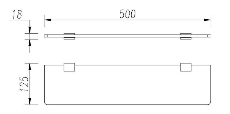 Rectangle Glass Shelf Matte Black Bracket 500wx120dx8h Carousel 4