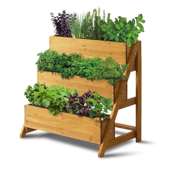 Wood Terrace Herb Planter 3 Tier - Natural 80cm x 52.5cm x 78cm H Carousel 1