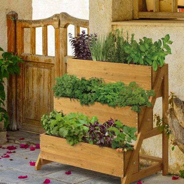 Wood Terrace Herb Planter 3 Tier - Natural 80cm x 52.5cm x 78cm H Carousel 2