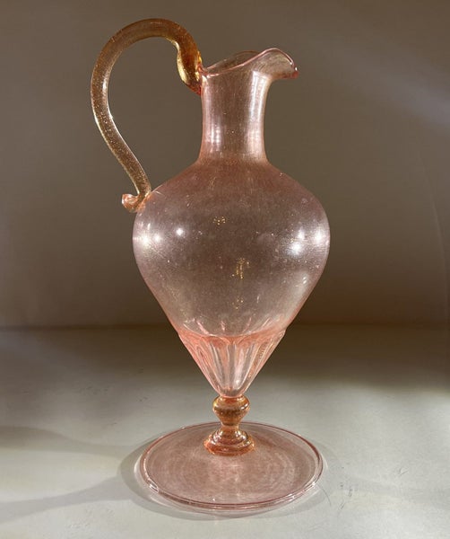Vintage c1920s Murano Pink Glass Jug Ewer With Fine Gold Fleck Carousel 1
