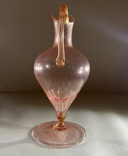 Vintage c1920s Murano Pink Glass Jug Ewer With Fine Gold Fleck Carousel 2