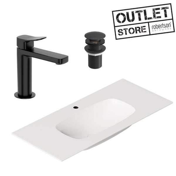 DISCONTINUED - ALICE NUR WALL BASIN 1020MM WITH BASIN MIXER BLACK PACKAGE Carousel 1