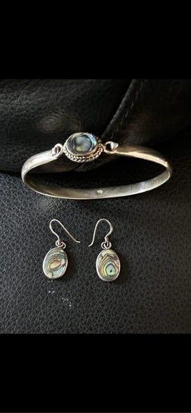 Paua sterling silver bracelet and earrings Carousel 1