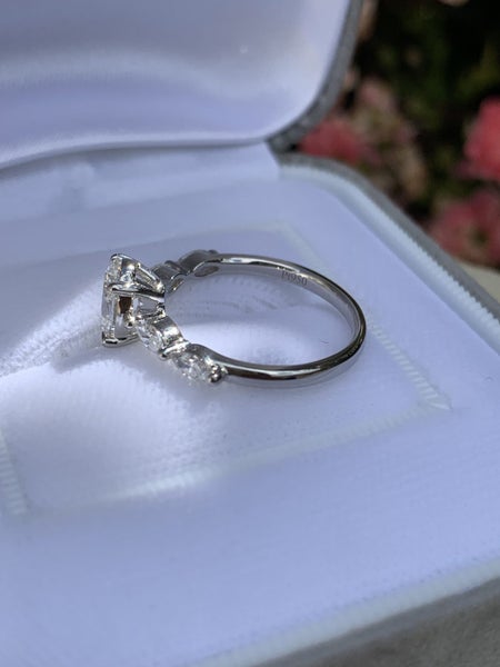 1ct oval cut lab grown diamond ring with marquise side stones in platinum Carousel 2