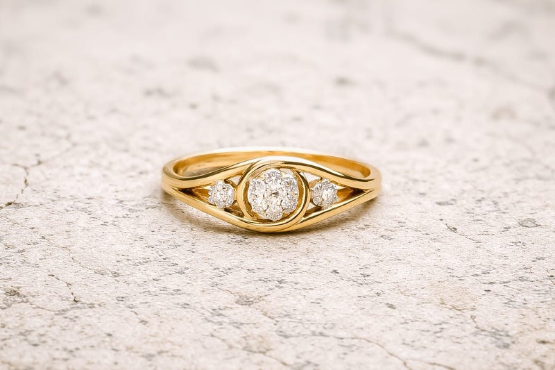 One Ladys single piece cast 9ck yellow gold diamond cluster ring Carousel 1