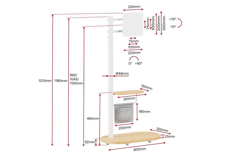 Kogan Portable TV Display Stand with Shelf for 17" - 43" TVs (White) Carousel 11