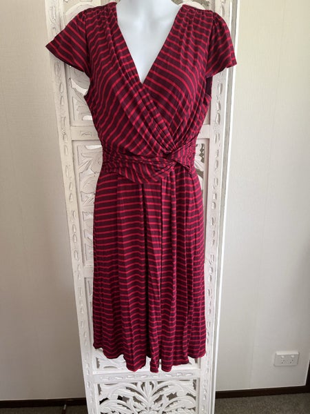 Jacqui-e small red step dress- cross over front with ruched twist waistband Carousel 1