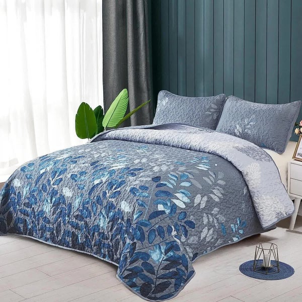 Thestyleforhome Blue Garden Coverlet Set With Quilted Floral Pattern And Pillowc Carousel 2