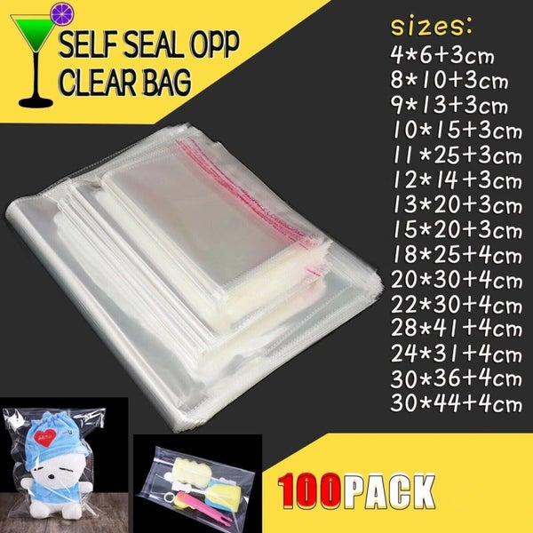 Multi-Size Clear Self-Seal Cellophane Bags Bulk Adhesive Opp 13 X 17 + Carousel 2