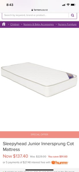 Sleepyhead Cot Mattress - Barely Used Carousel 1