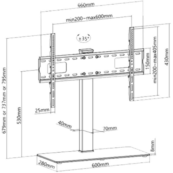 KONIC 37"-70" Swivel TV Stand with Glass Base - Max Load 40kg - Swivel +35~-35 Carousel 3