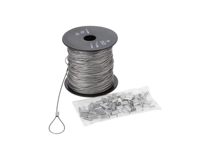 100m Stainless Steel Wire Rope 150pcs Crimping Loop Sleeve 7x7 1mm Diameter Carousel 1