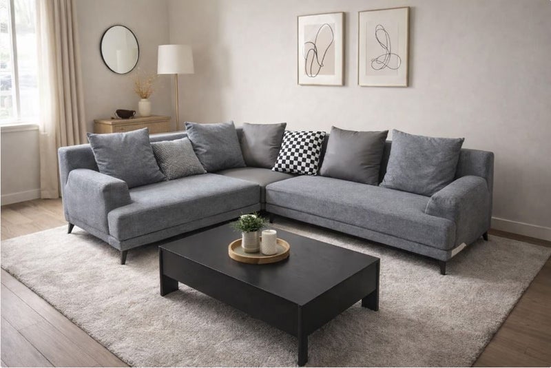 Idiya corner sofa set,Fabric & PU Leather Combination,Grey Carousel 1