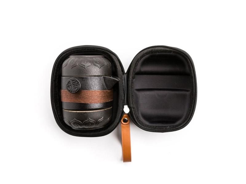 High Grade Black Pottery 1 Pot 2 Cups Tea Sets Portable Travel Home Office Cups Carousel 1