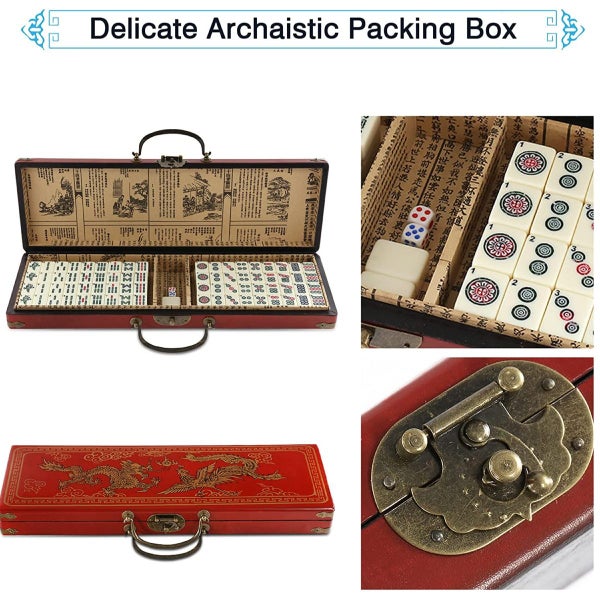 Mahjong Set with 2PCS Dice & Wooden Carrying Case Box A02 Carousel 2