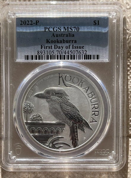 Australia 2022-P PCGS MS70 1 Oz Fine Silver First Day of Issue Kookaburra Coin Carousel 1