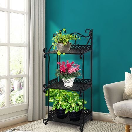 Plant Stand 3 Tiers Outdoor Indoor Black Carousel 1