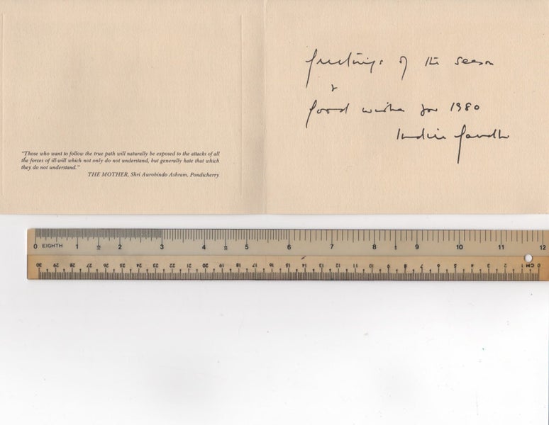 INDIRA GANDHI (RIP) HAND-WRITTEN, SIGNED & DATED SIGNED CHRISTMAS CARD Carousel 1