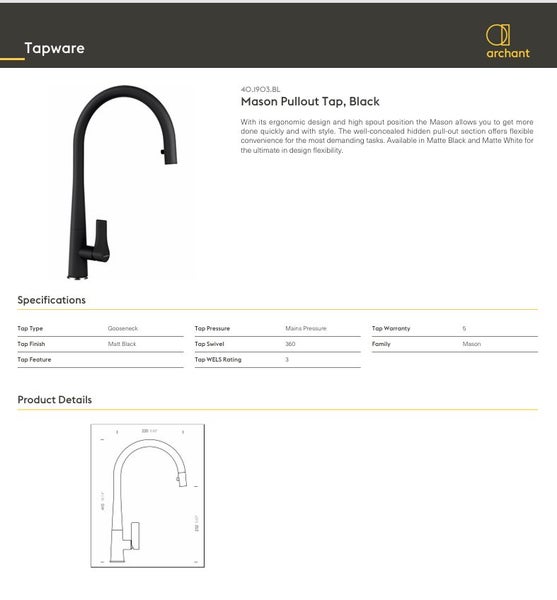 SCHOCK brand MASON Pullout Tap, Black RRP $1299 (Made in Germany) Carousel 2