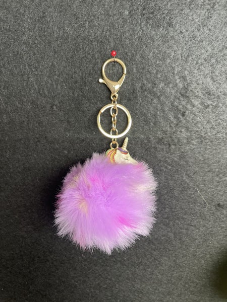 Fluffy unicorn pompom key ring/chain Carousel 2